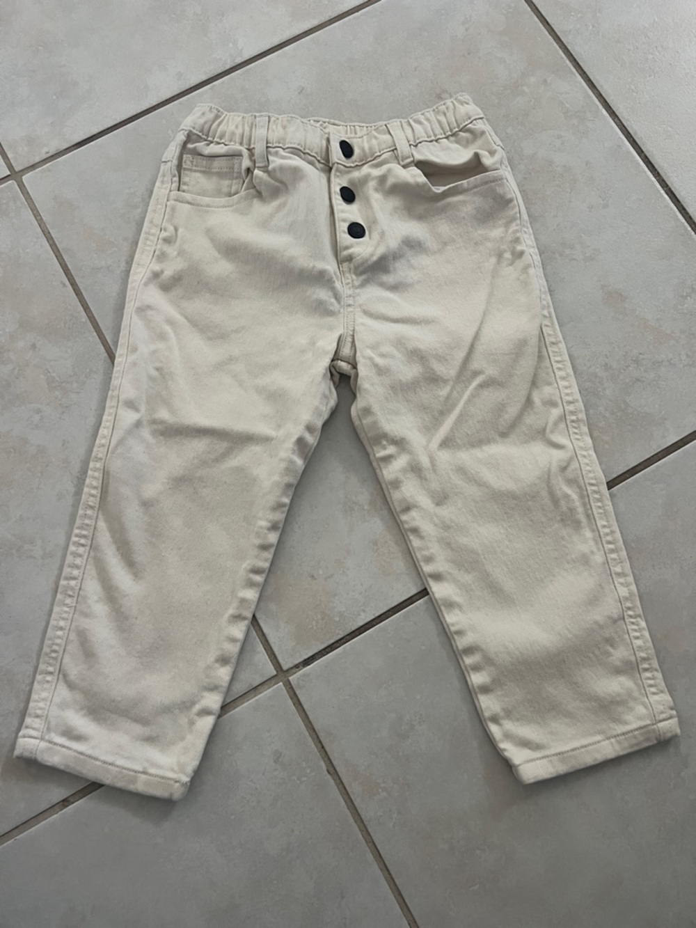 Easy Peasy Kids Cream Elastic-Waist Button Front Pants